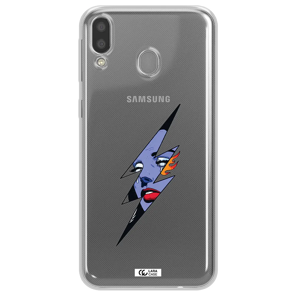 a lightning bolt with a woman's face Samsung M20 Clear TPU Case