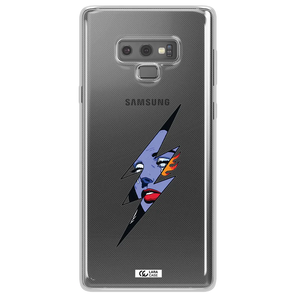a lightning bolt with a woman's face Samsung Note 9 Clear TPU Case