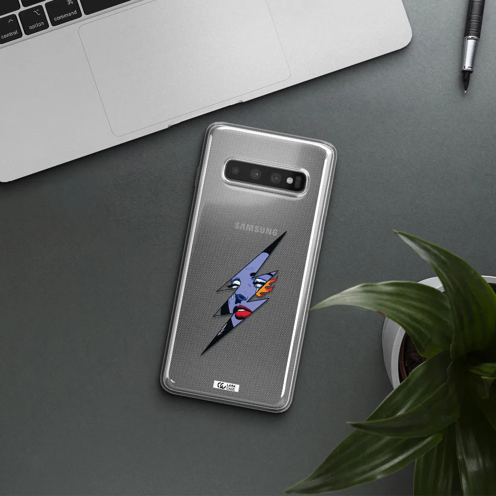 a lightning bolt with a woman's face Samsung S10 Plus Clear TPU Case