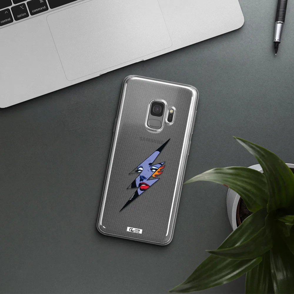 a lightning bolt with a woman's face Samsung S9 Clear TPU Case