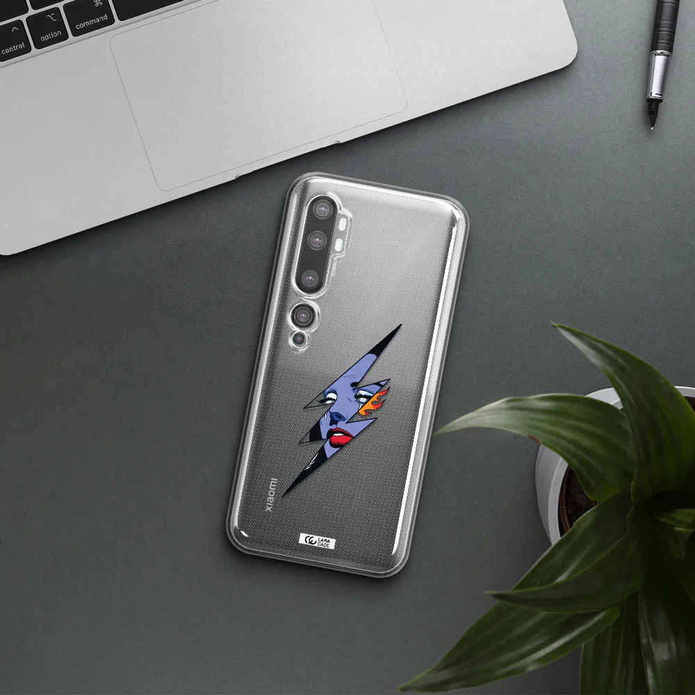 a lightning bolt with a woman's face Xiaomi Mi Note 10 Clear TPU Case