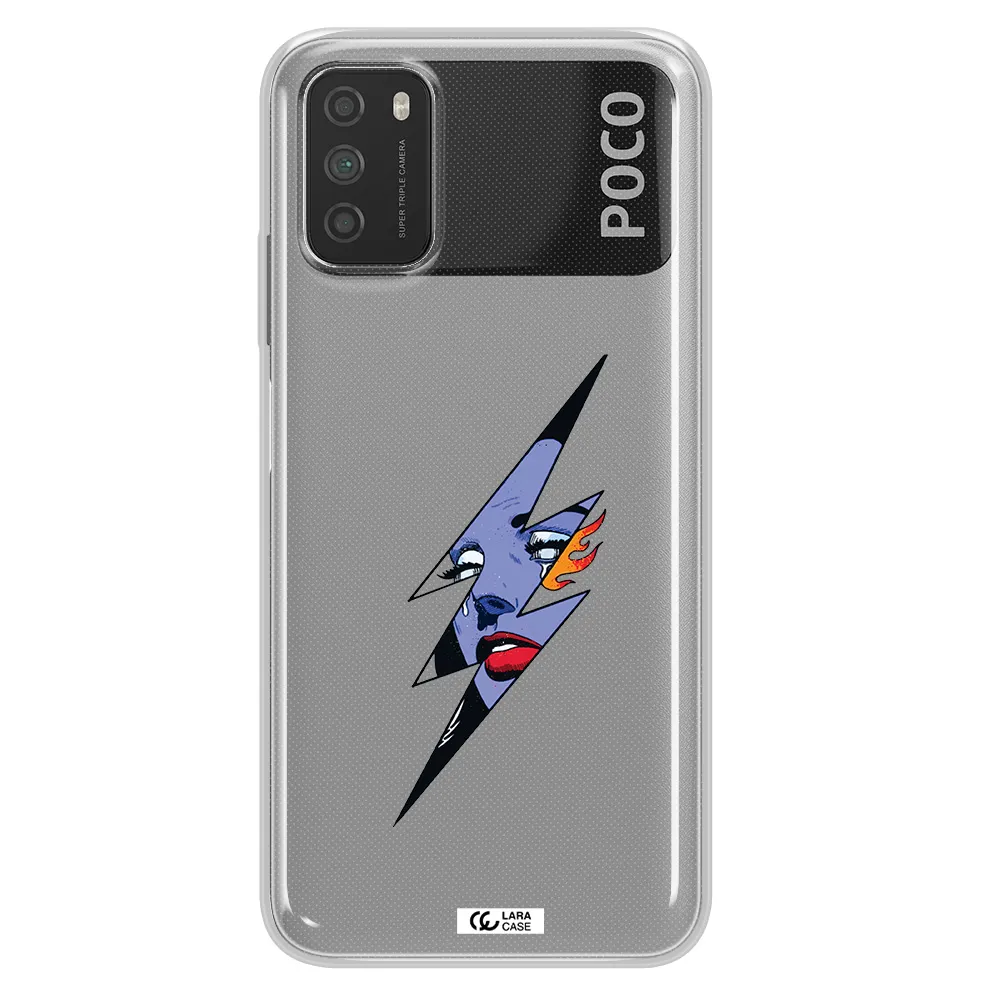 a lightning bolt with a woman's face Xiaomi Poco M3 Clear TPU Case