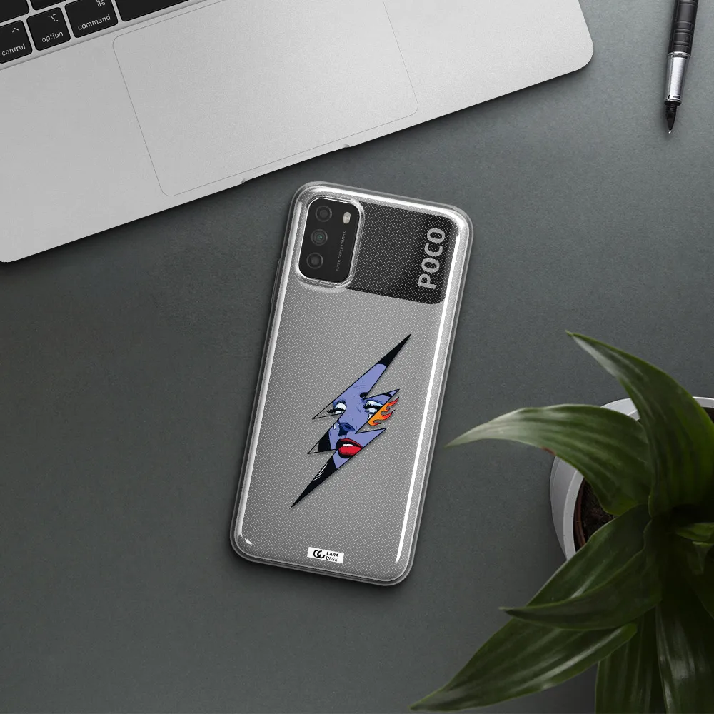a lightning bolt with a woman's face Xiaomi Poco M3 Clear TPU Case