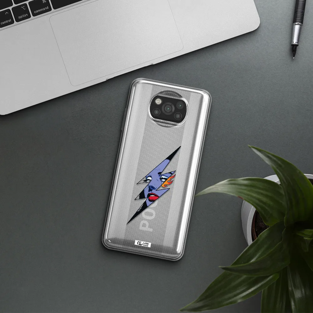 a lightning bolt with a woman's face Xiaomi Poco X3 Clear TPU Case