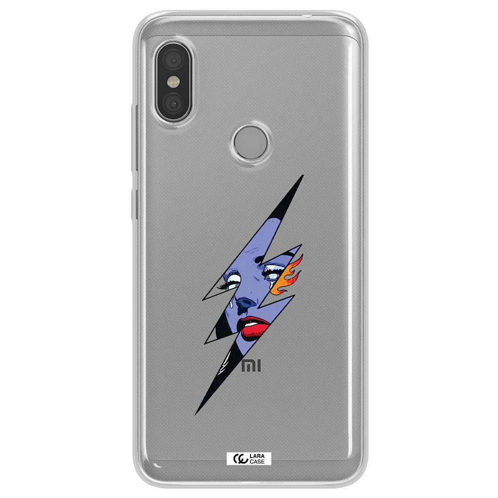 a lightning bolt with a woman's face Xiaomi Redmi Note 6 Pro Clear TPU Case
