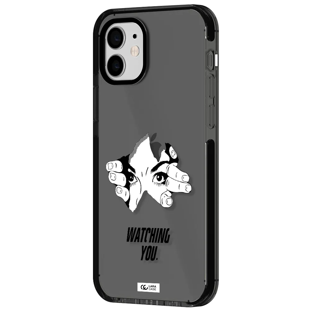 a hand with a hole in the wall Apple iPhone 11 impact Smoke Black Case