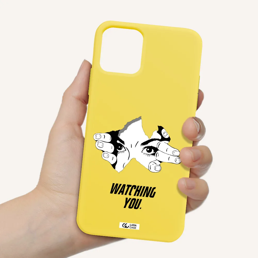 a hand with a hole in the wall Apple iPhone 11 pro max Silicone canary yellow Case