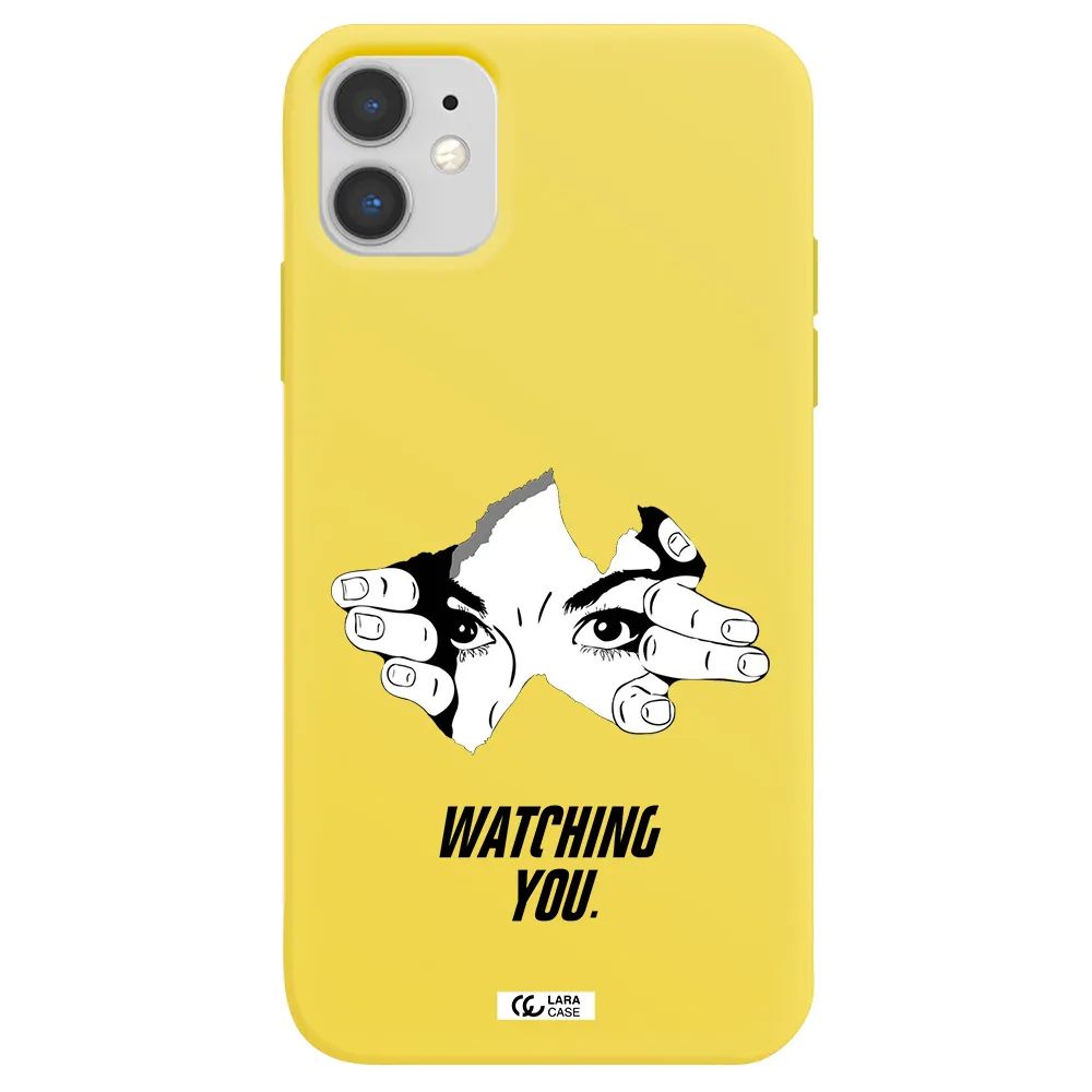 a hand with a hole in the wall Apple iPhone 11 Silicone canary yellow Case