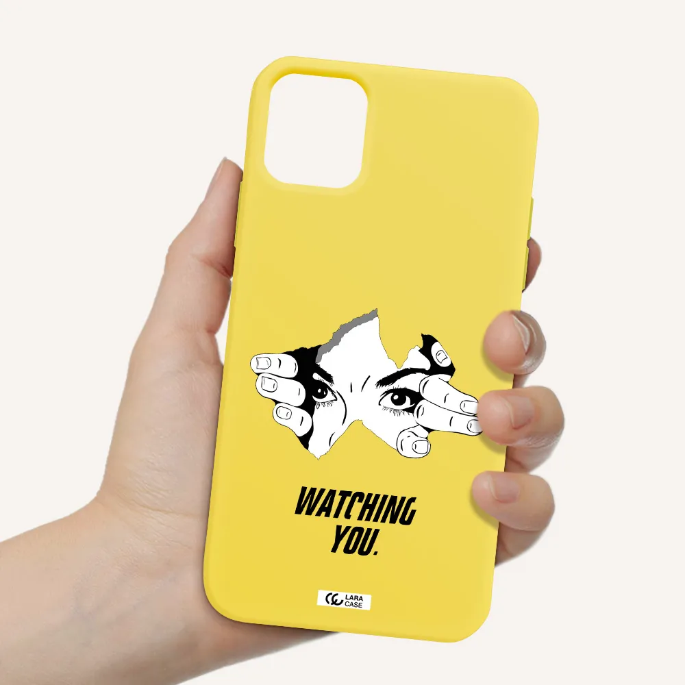 a hand with a hole in the wall Apple iPhone 11 Silicone canary yellow Case
