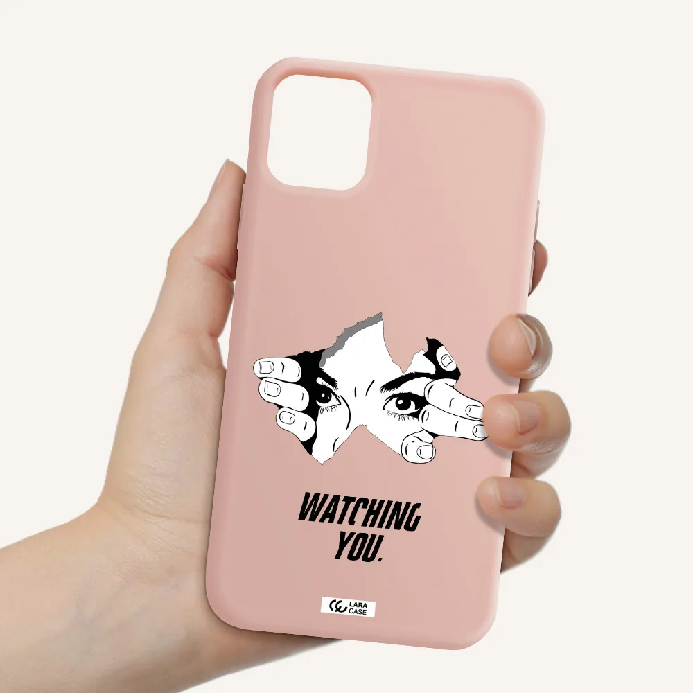 a hand with a hole in the wall Apple iPhone 11 Silicone pastel pink Case