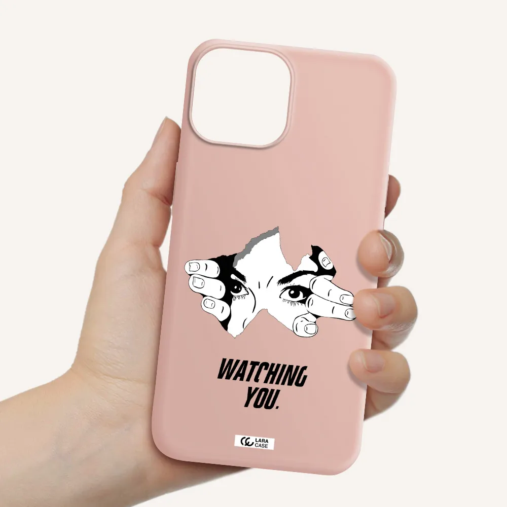 a hand with a hole in the wall Apple iPhone 13 mini Silicone pastel pink Case