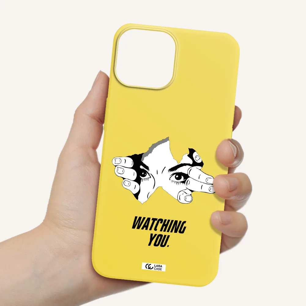 a hand with a hole in the wall Apple iPhone 13 Silicone canary yellow Case