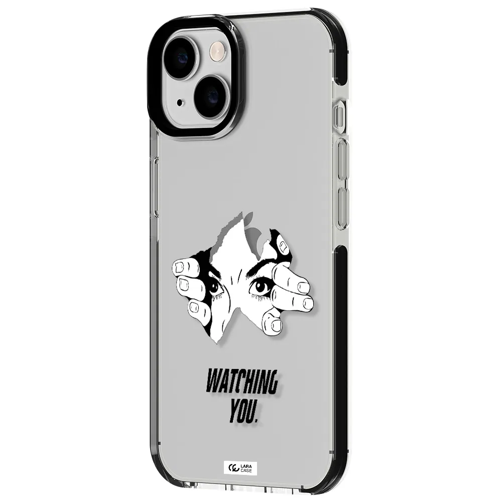 a hand with a hole in the wall Apple iPhone 14 impact black border Case