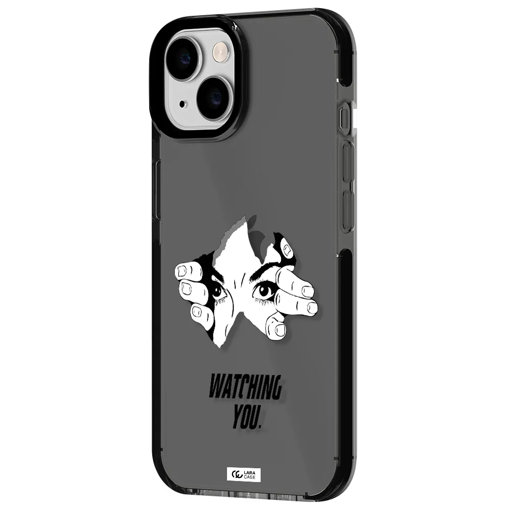 a hand with a hole in the wall Apple iPhone 14 impact Smoke Black Case