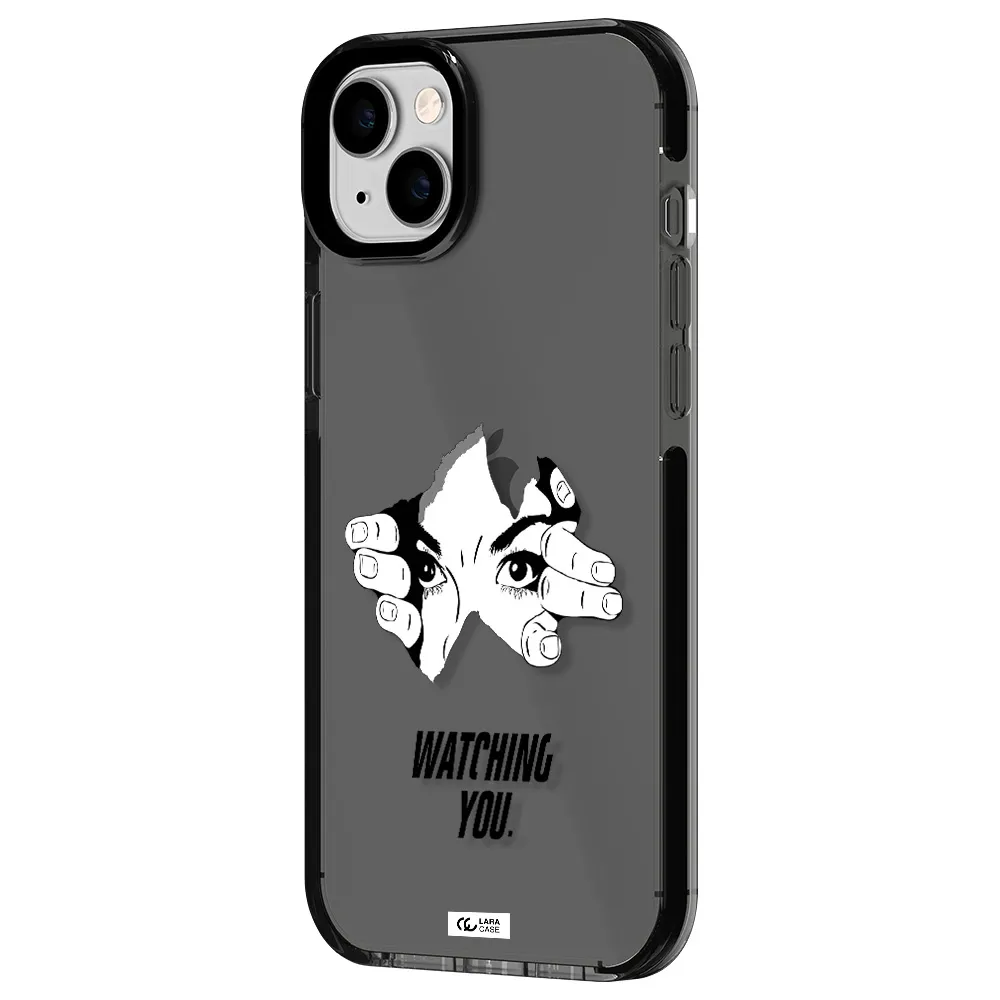 a hand with a hole in the wall Apple iPhone 14 plus impact Smoke Black Case