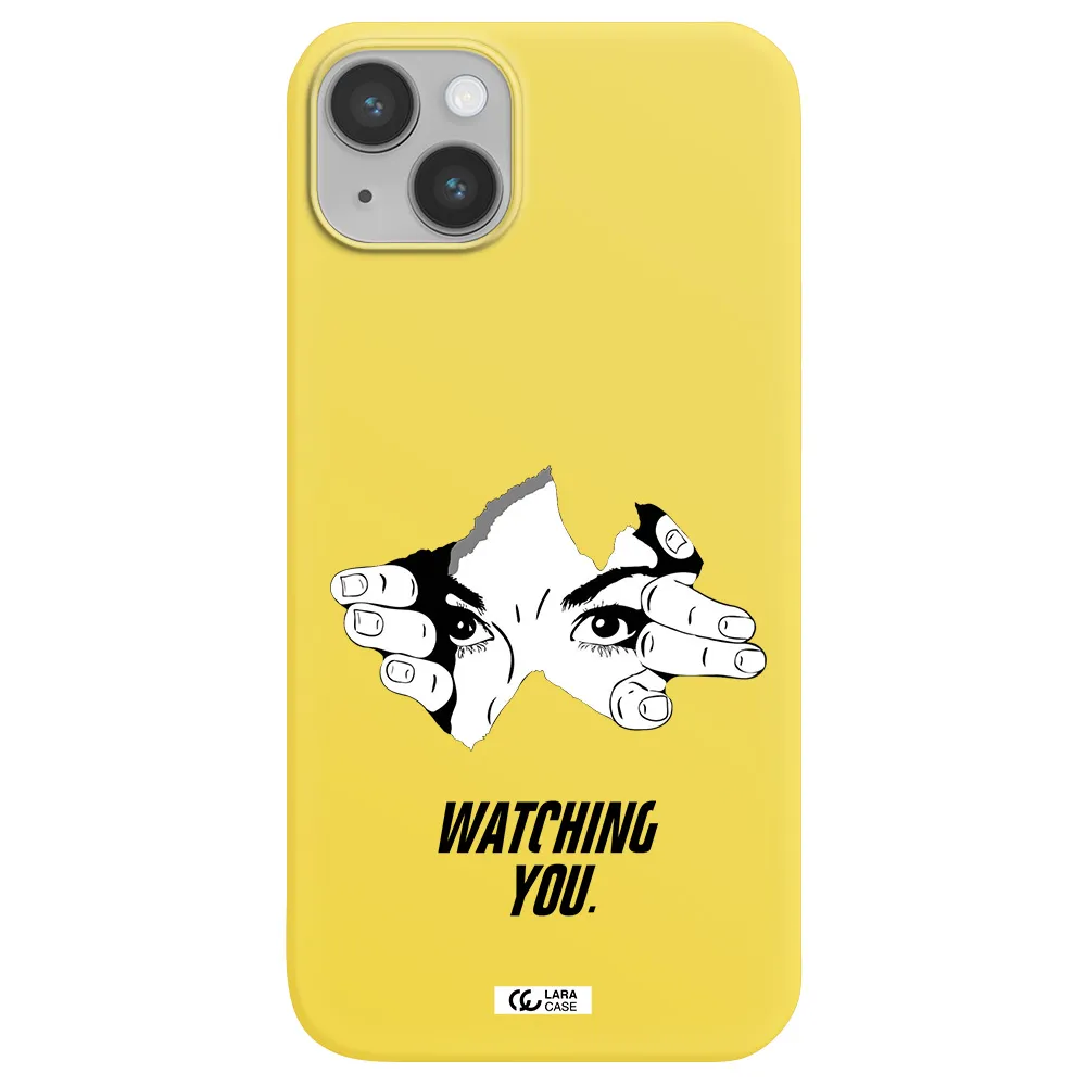 a hand with a hole in the wall Apple iPhone 14 plus Silicone canary yellow Case