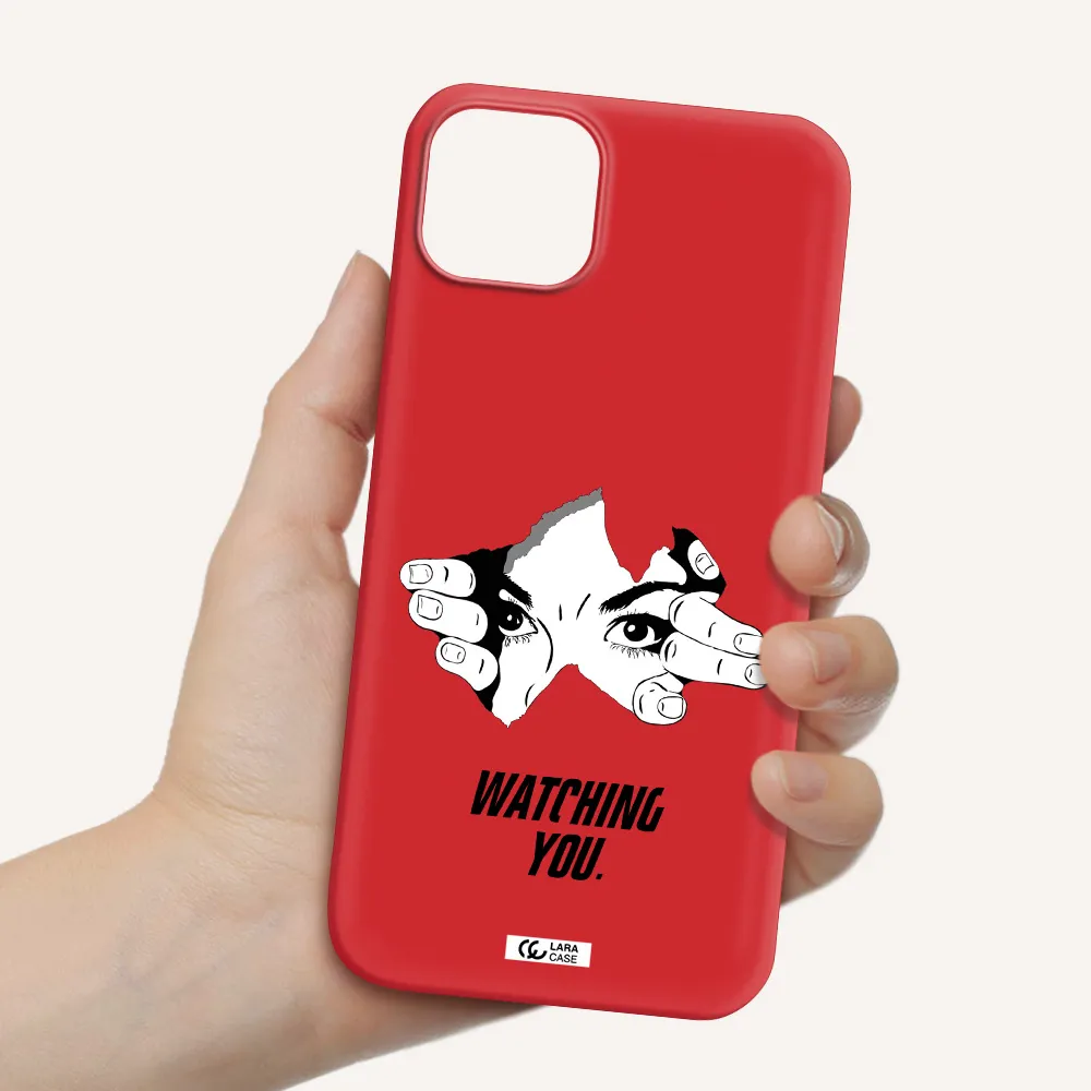 a hand with a hole in the wall Apple iPhone 14 plus Silicone Imperial Red Case