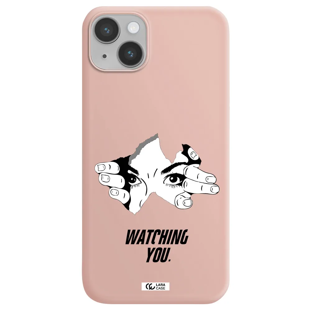 a hand with a hole in the wall Apple iPhone 14 plus Silicone pastel pink Case