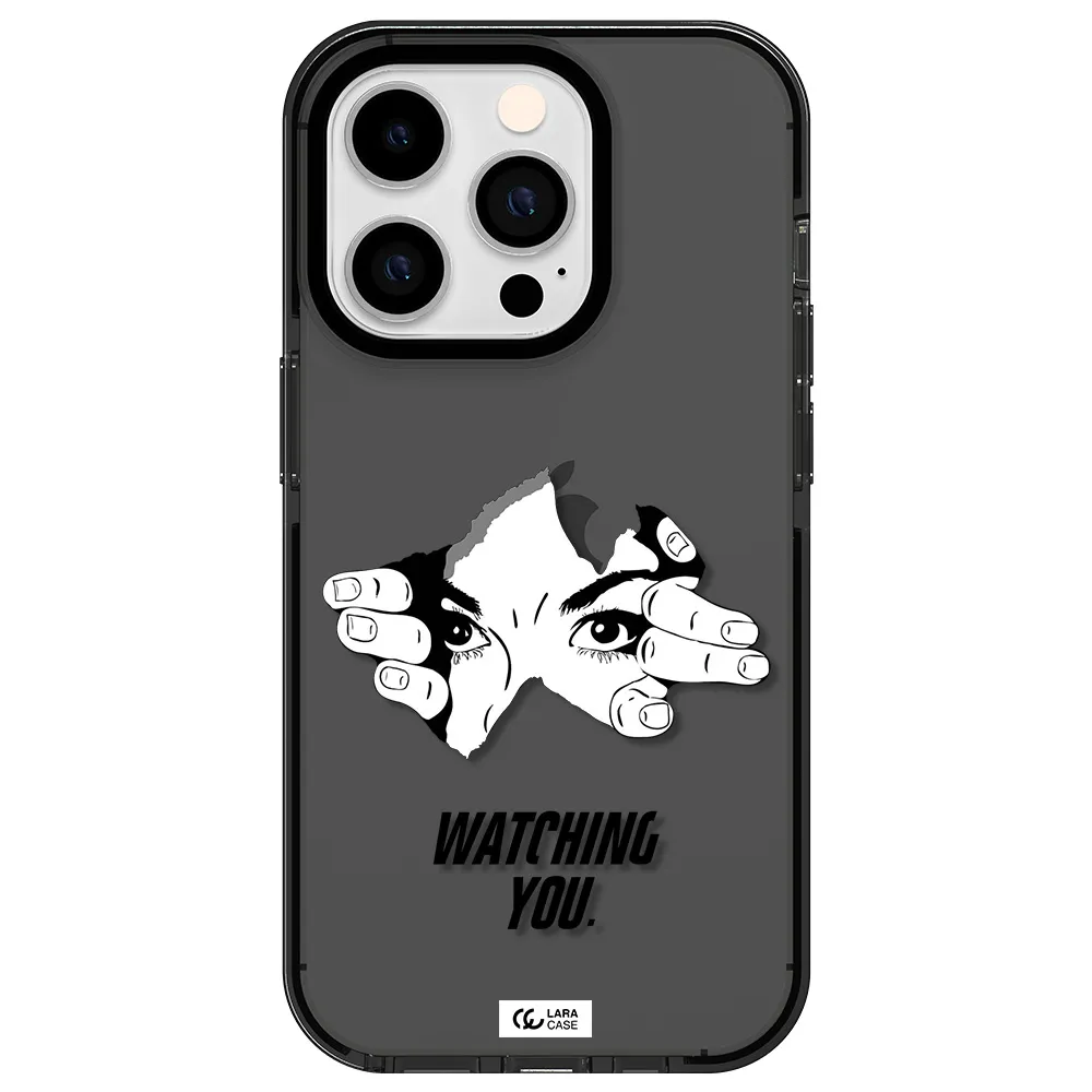 a hand with a hole in the wall Apple iPhone 14 pro impact Smoke Black Case