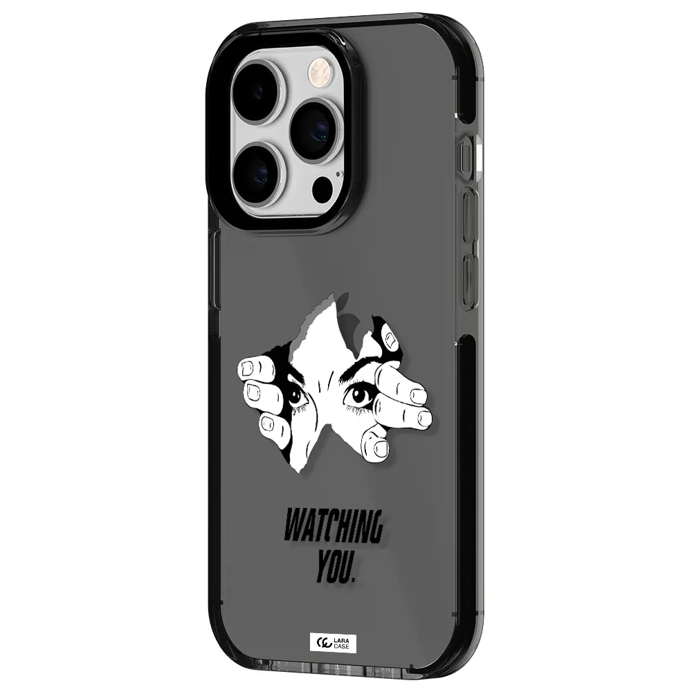 a hand with a hole in the wall Apple iPhone 14 pro impact Smoke Black Case