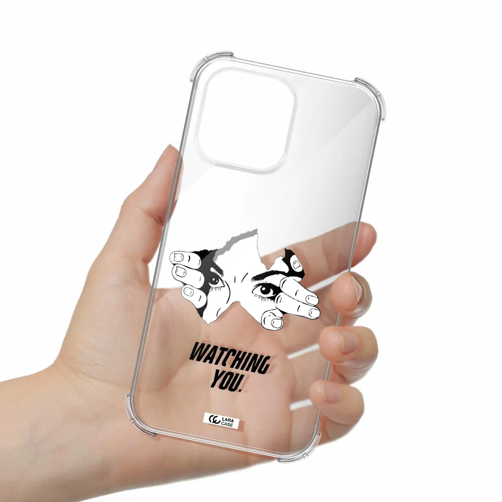 a hand with a hole in the wall Apple iPhone 14 pro max Clear PC Case