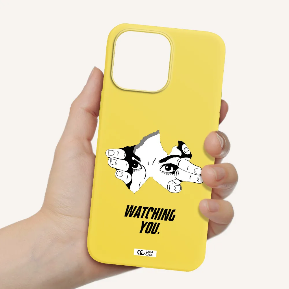 a hand with a hole in the wall Apple iPhone 14 pro max Silicone canary yellow Case