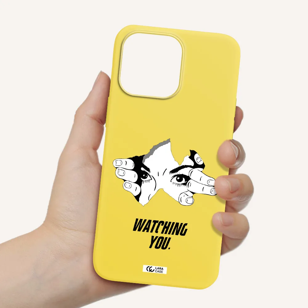 a hand with a hole in the wall Apple iPhone 14 pro Silicone canary yellow Case