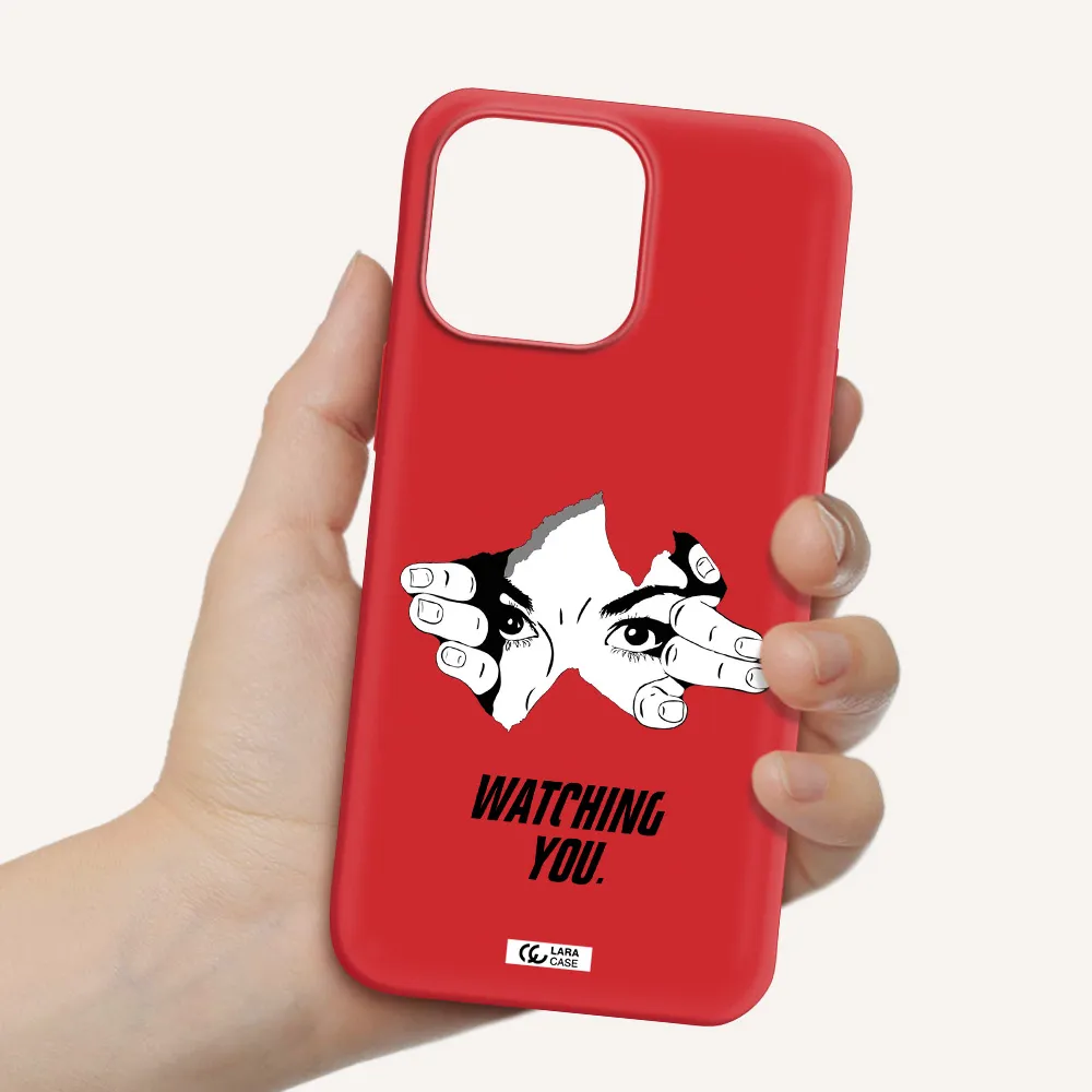 a hand with a hole in the wall Apple iPhone 14 pro Silicone Imperial Red Case