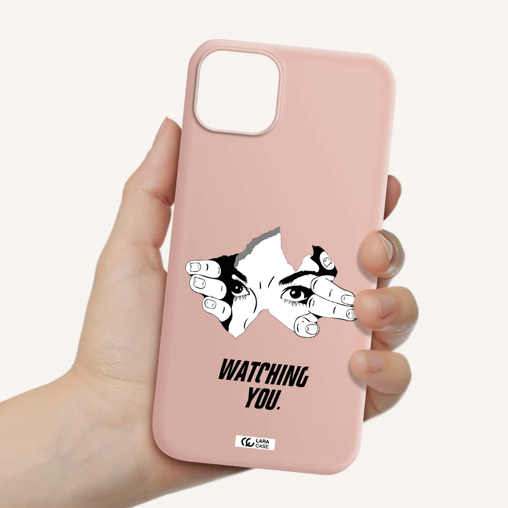 a hand with a hole in the wall Apple iPhone 14 Silicone pastel pink Case