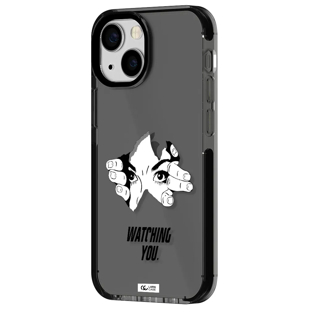 a hand with a hole in the wall Apple iPhone 15 impact Smoke Black Case