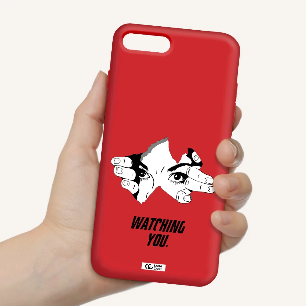 a hand with a hole in the wall Apple iPhone 7 plus Silicone Imperial Red Case