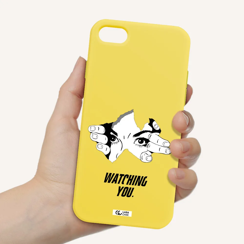 a hand with a hole in the wall Apple iPhone 7 Silicone canary yellow Case