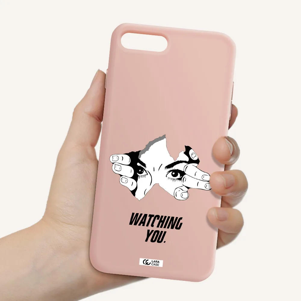 a hand with a hole in the wall Apple iPhone 8 plus Silicone pastel pink Case