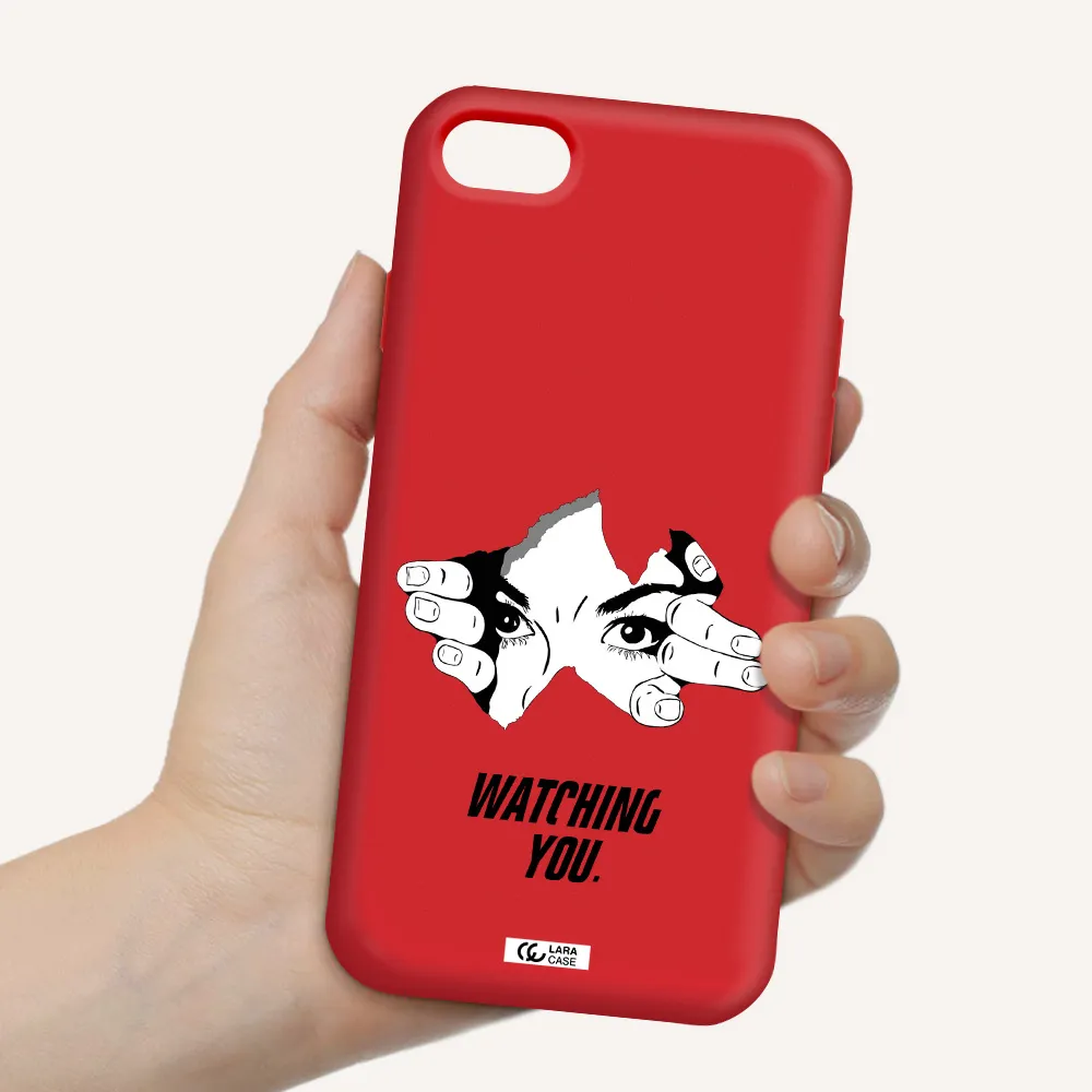 a hand with a hole in the wall Apple iPhone 8 Silicone Imperial Red Case