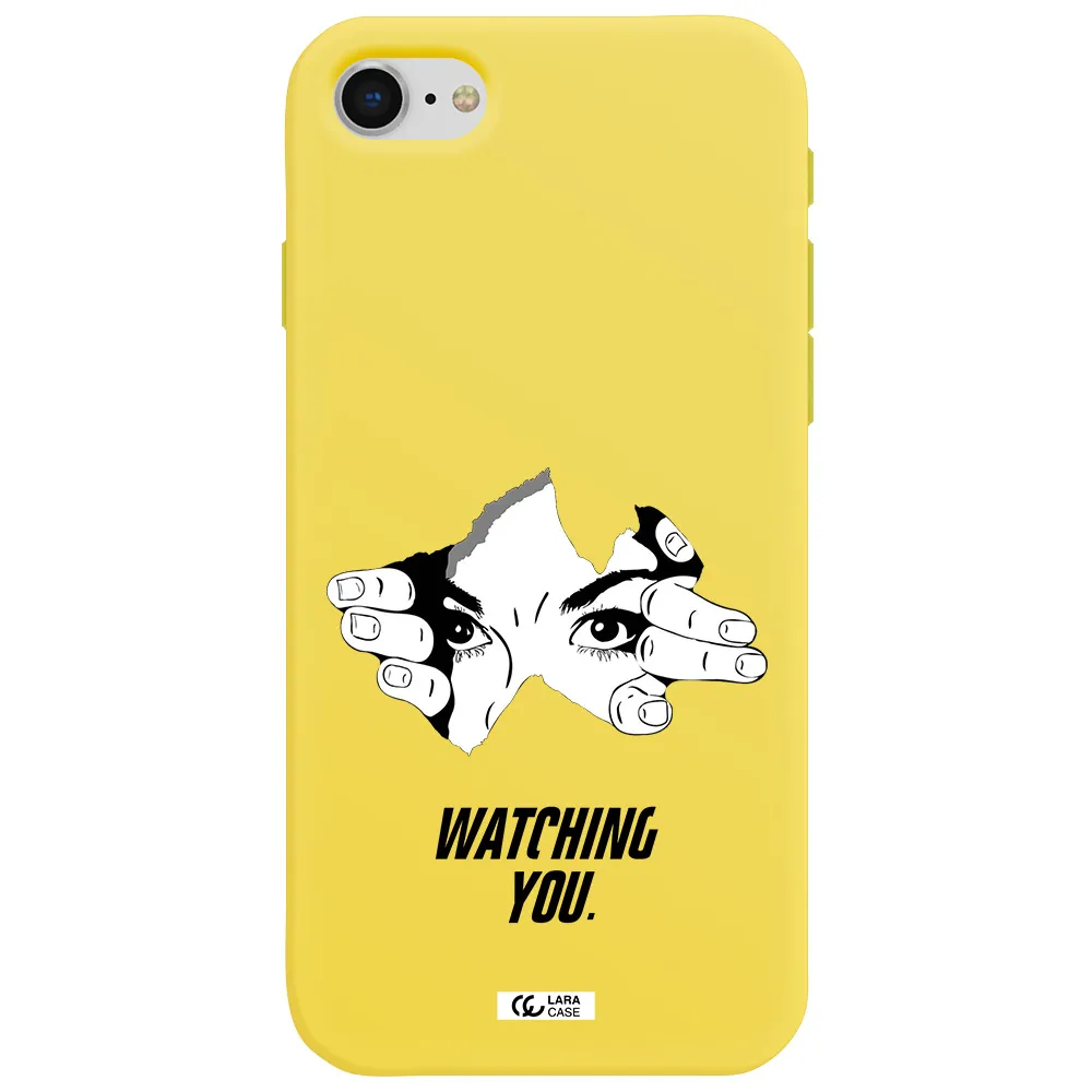 a hand with a hole in the wall Apple iPhone se 2020 Silicone canary yellow Case