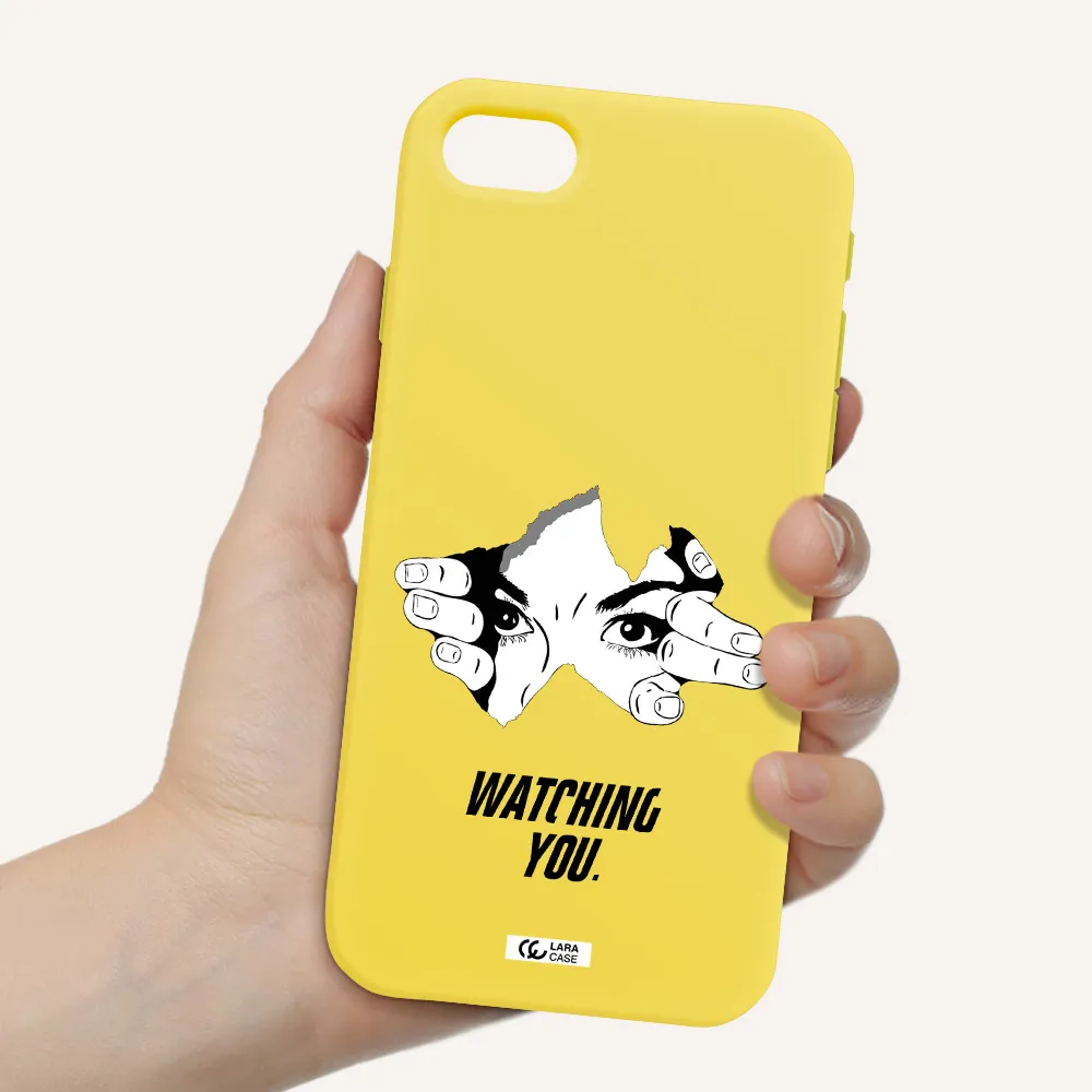 a hand with a hole in the wall Apple iPhone se 2020 Silicone canary yellow Case