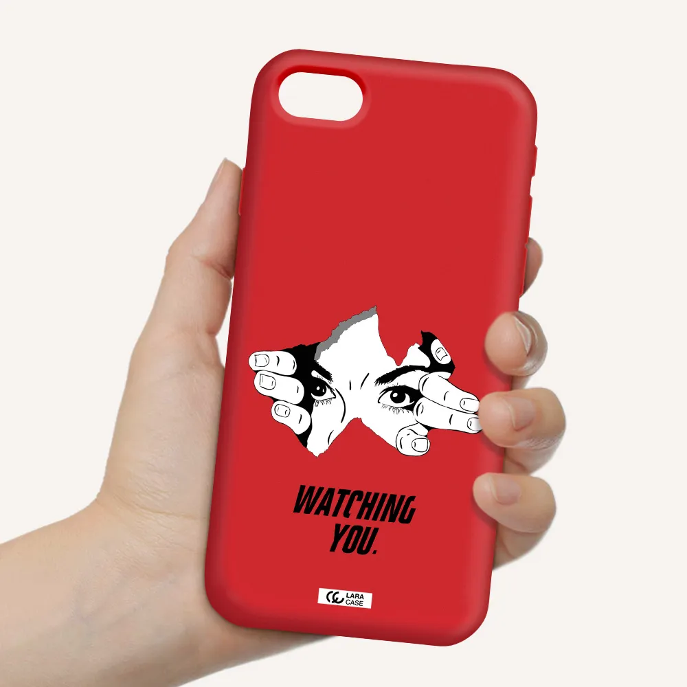 a hand with a hole in the wall Apple iPhone se 2020 Silicone Imperial Red Case