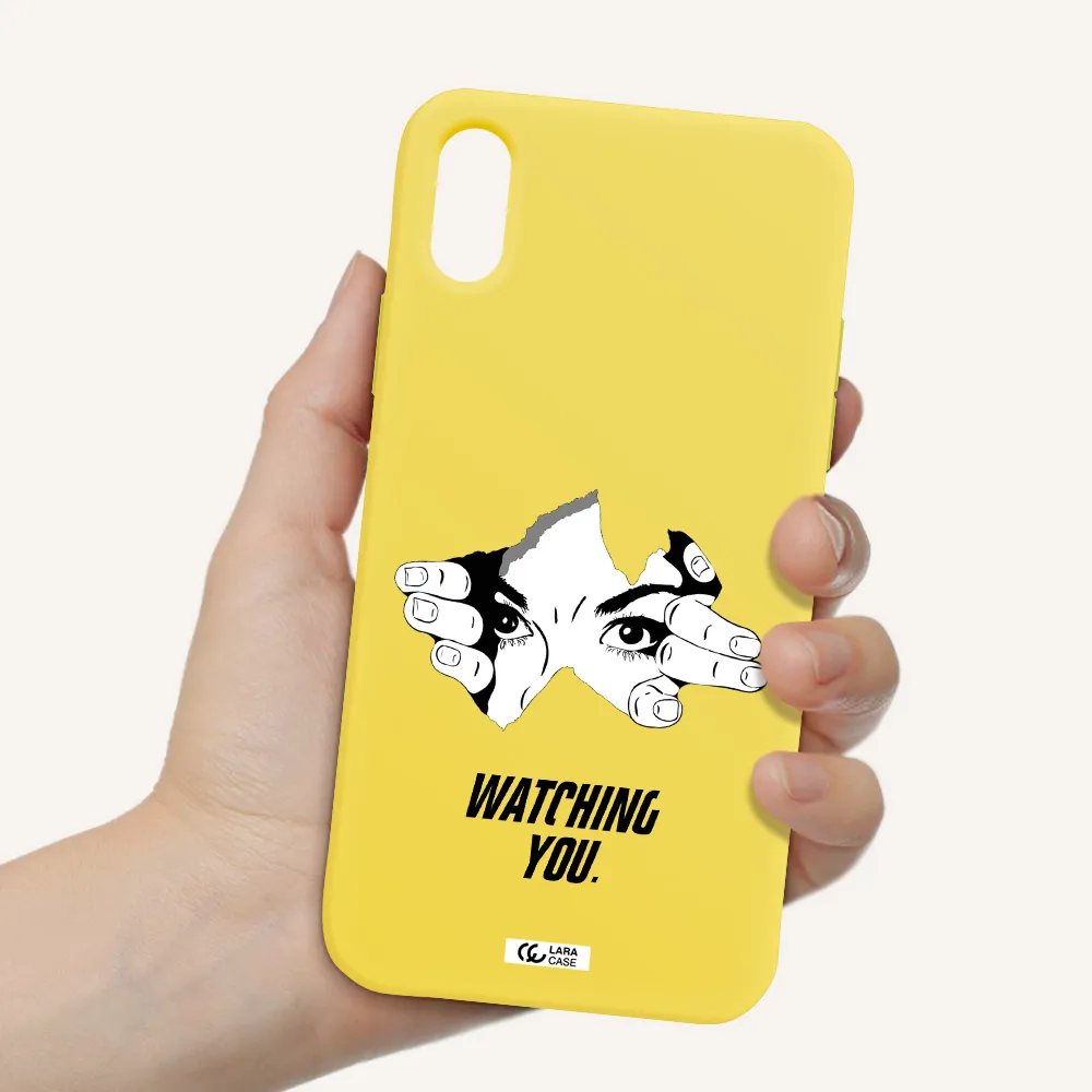 a hand with a hole in the wall Apple iPhone X Silicone canary yellow Case
