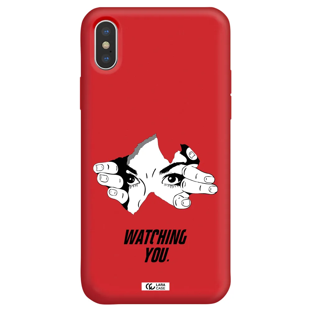 a hand with a hole in the wall Apple iPhone XS Silicone Imperial Red Case