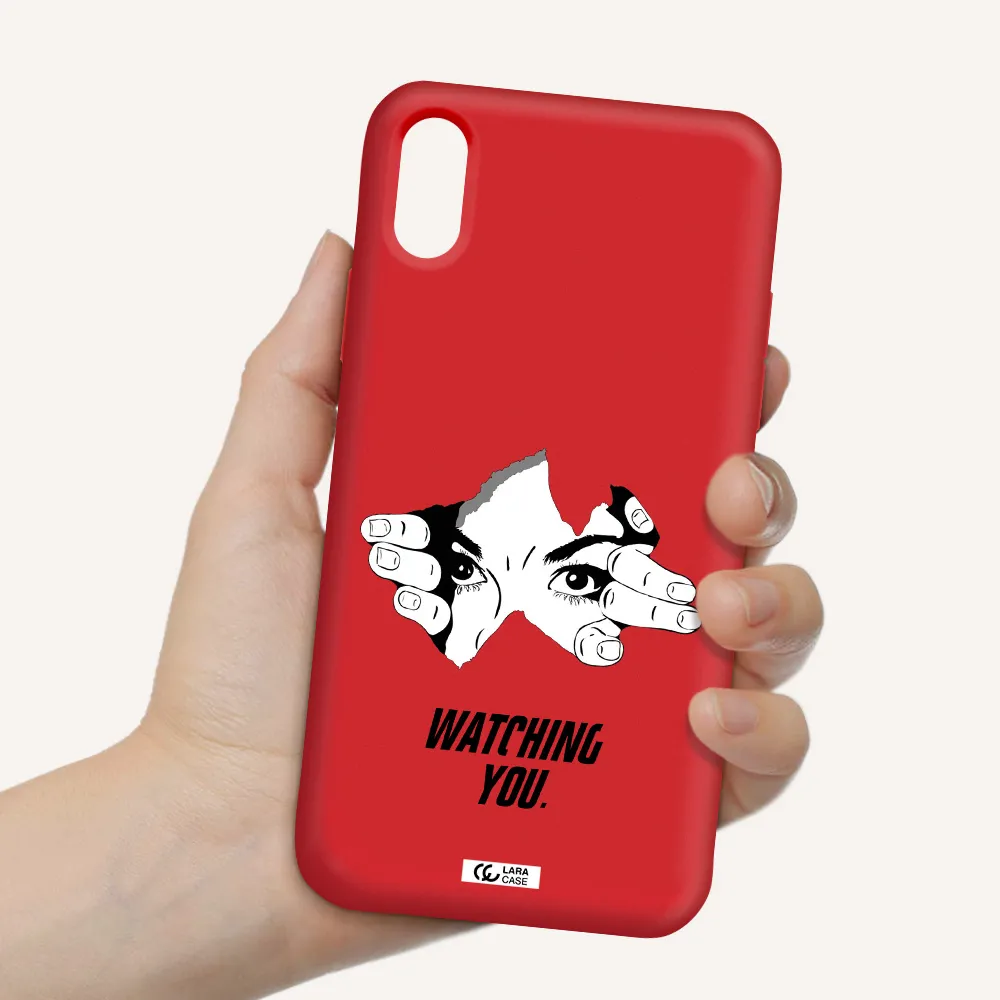 a hand with a hole in the wall Apple iPhone XS Silicone Imperial Red Case