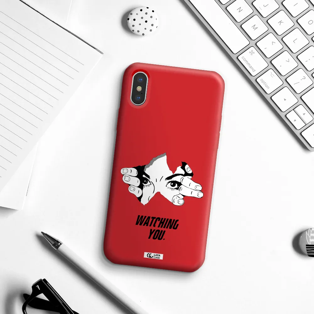 a hand with a hole in the wall Apple iPhone XS Silicone Imperial Red Case