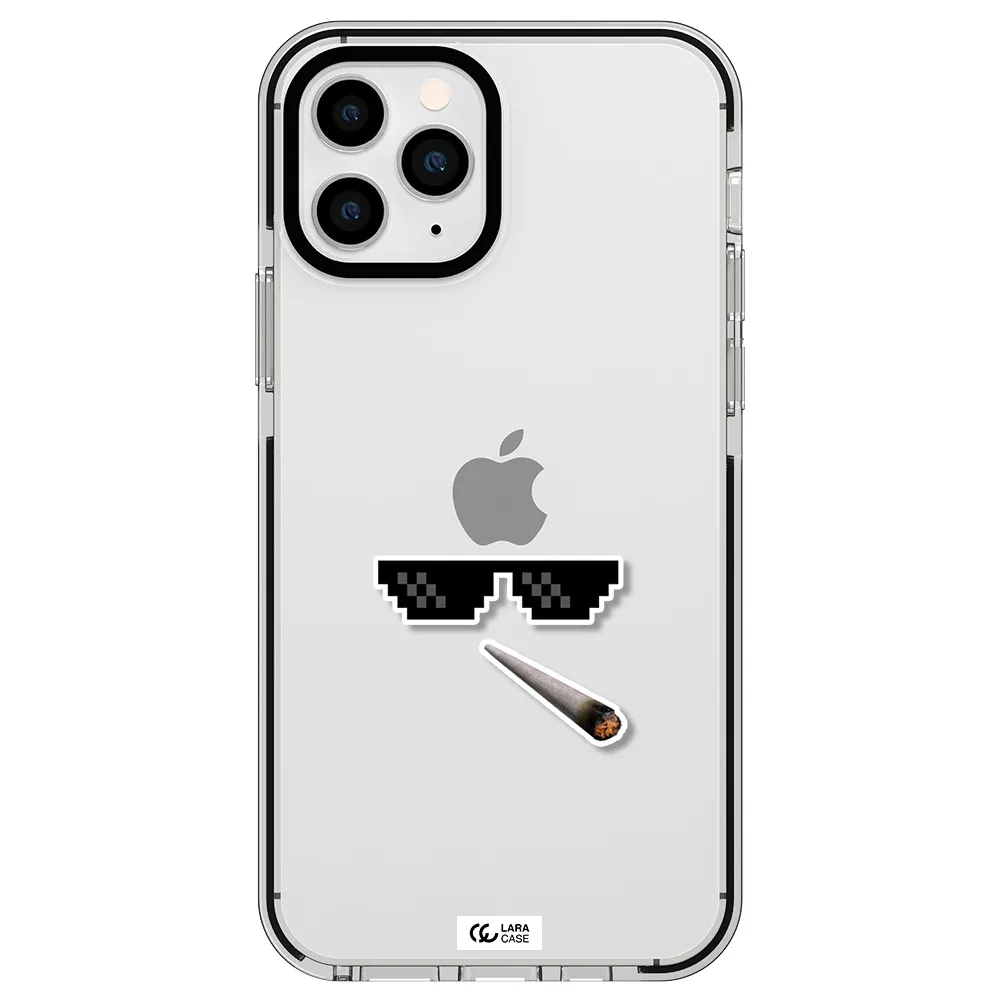 a cigarette and sunglasses Apple iPhone 11 pro max impact black border Case