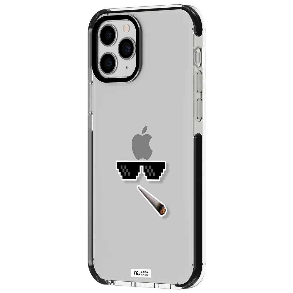 a cigarette and sunglasses Apple iPhone 11 pro max impact black border Case