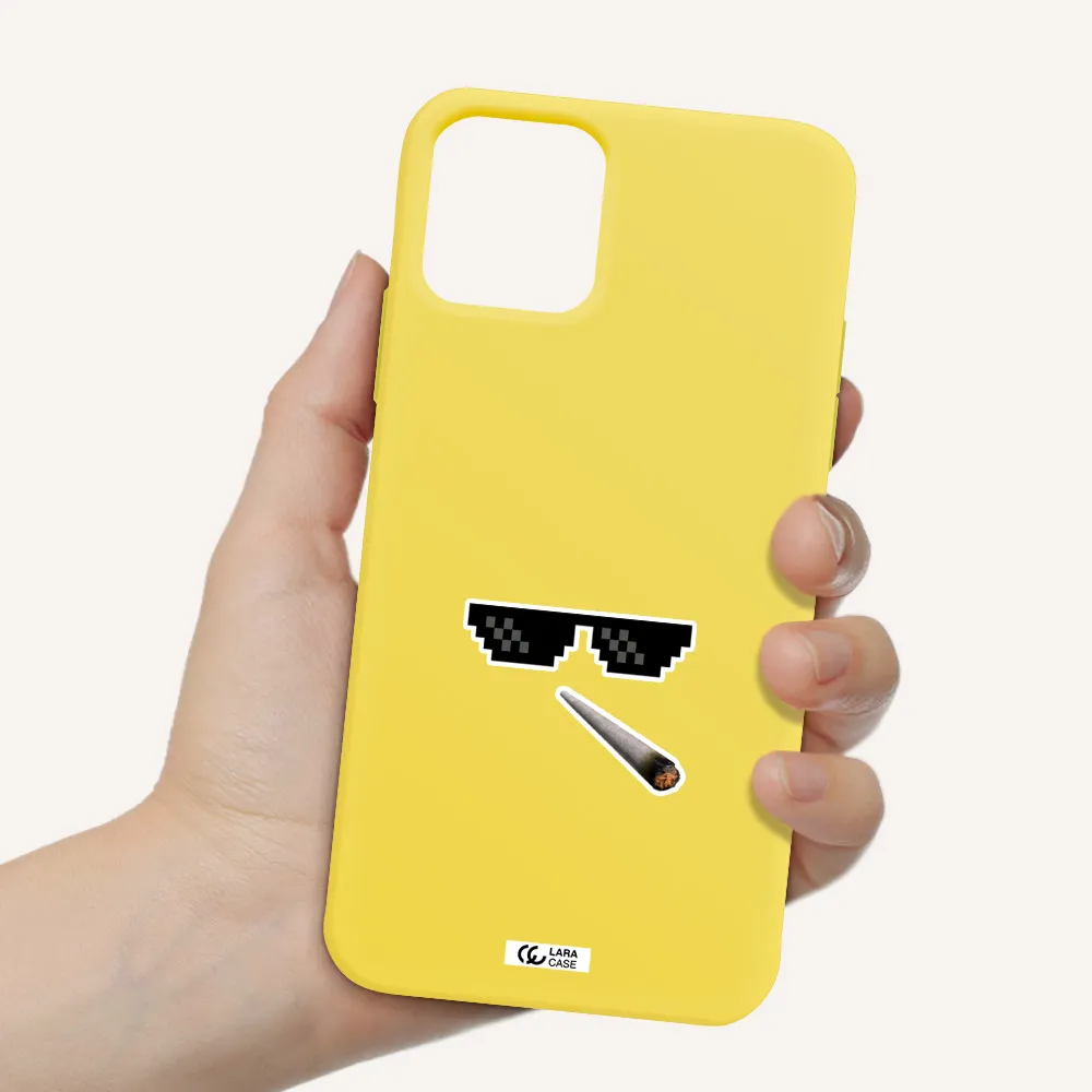 a cigarette and sunglasses Apple iPhone 11 pro max Silicone canary yellow Case