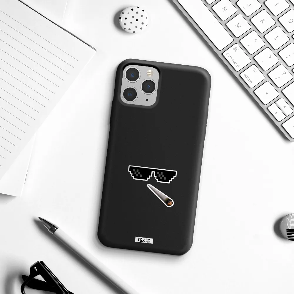 a cigarette and sunglasses Apple iPhone 11 pro Silicone black Case