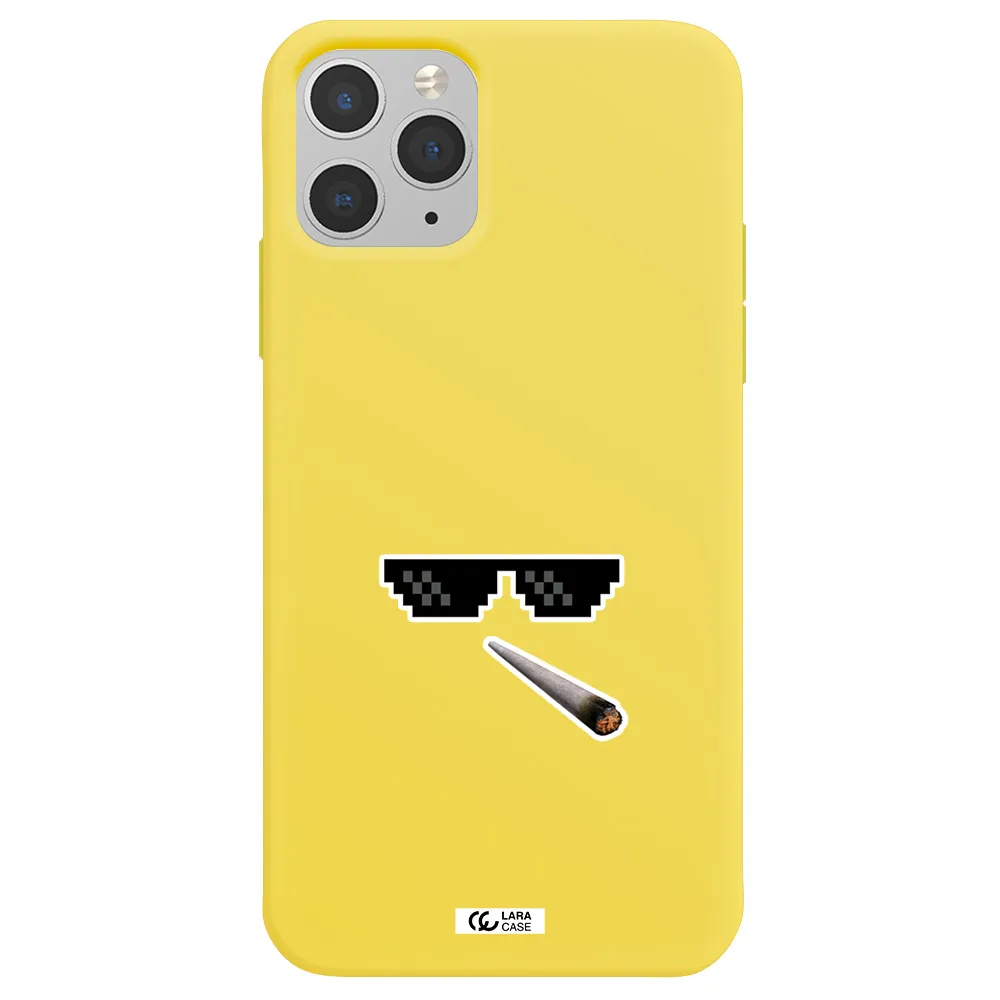 a cigarette and sunglasses Apple iPhone 11 pro Silicone canary yellow Case