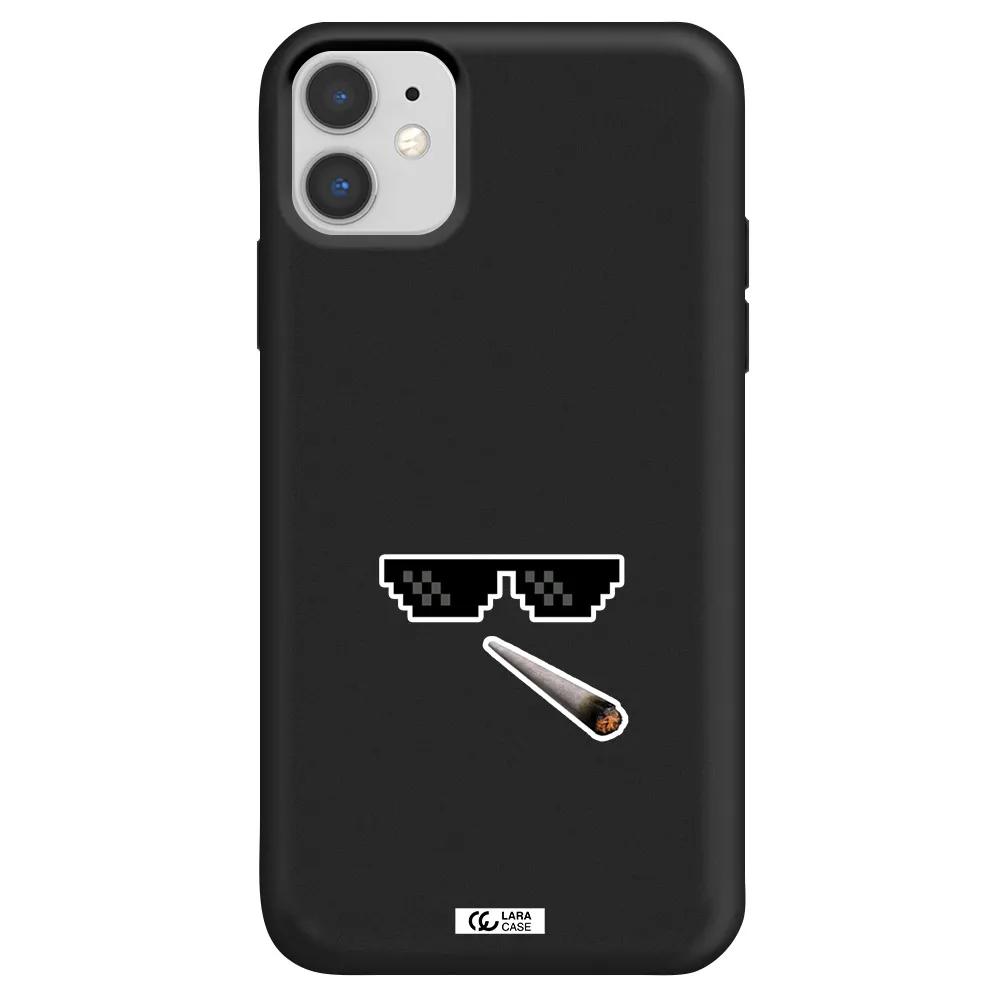 a cigarette and sunglasses Apple iPhone 11 Silicone black Case