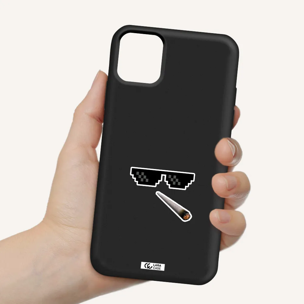 a cigarette and sunglasses Apple iPhone 11 Silicone black Case