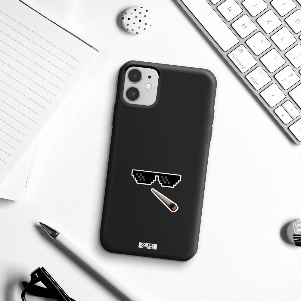 a cigarette and sunglasses Apple iPhone 11 Silicone black Case