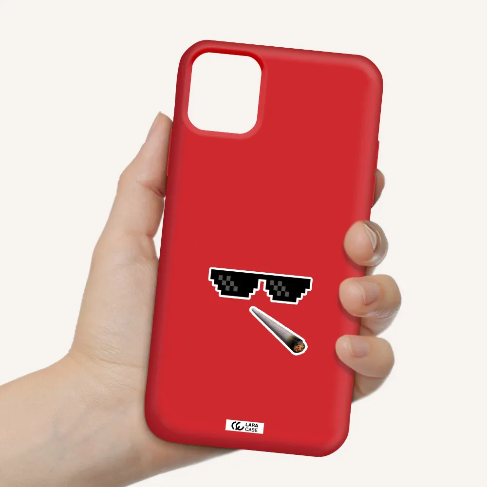 a cigarette and sunglasses Apple iPhone 11 Silicone Imperial Red Case